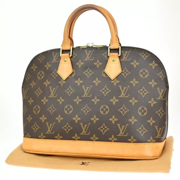 LOUIS VUITTON LV Logo Alma Hand Bag Monogram Leather Brown France M51130 79EA910 - Picture 1 of 15